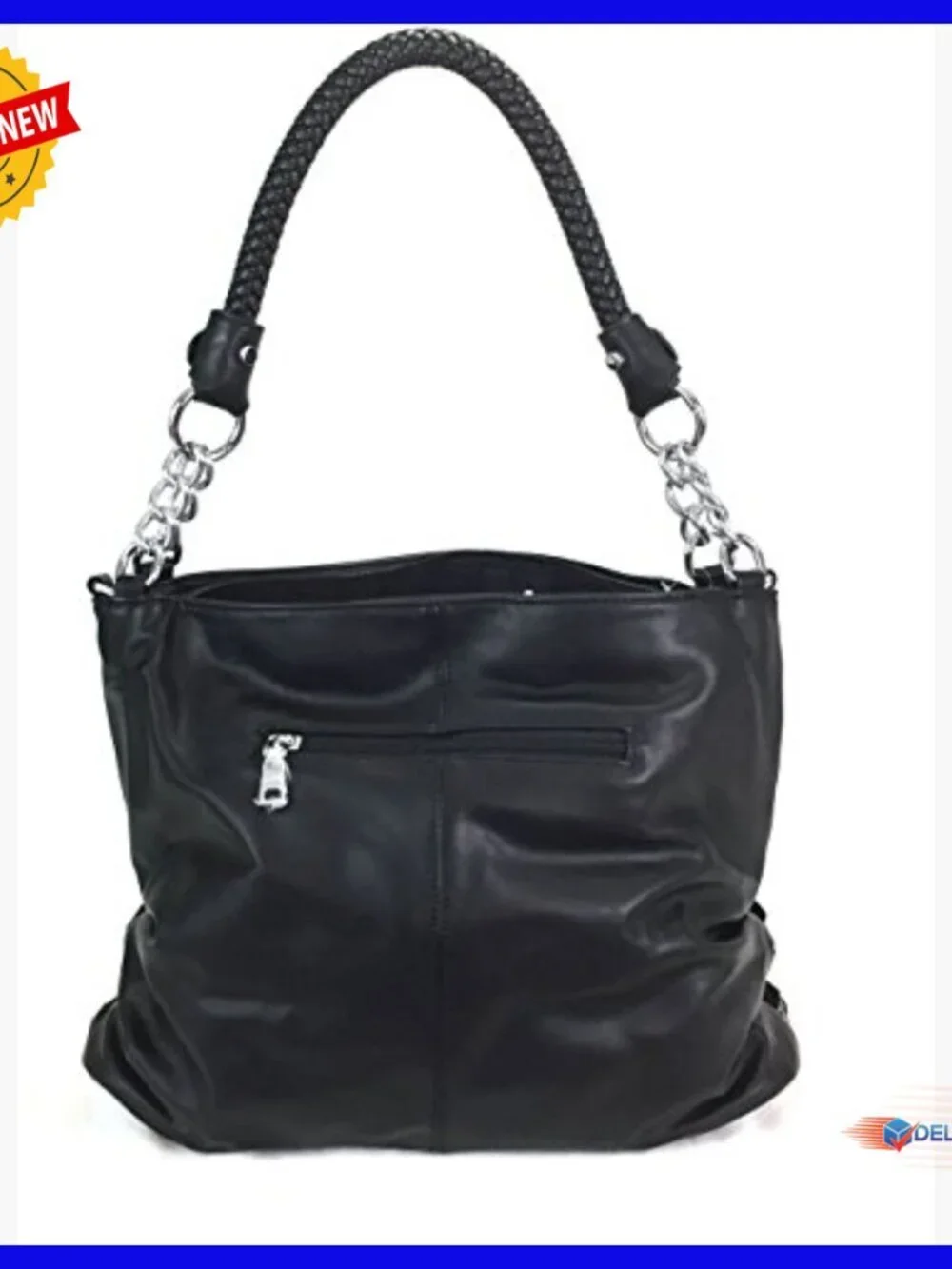 Large Suede Hobo Bag with Rhinestones and Shoulder Strap